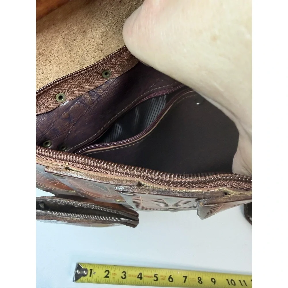 Handmade Hand Tooled Leather Owl Purse Crossbody And Wristlet Vintage‎
